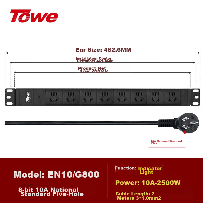 TOWE PDU Cabinet Socket, 8-Outlet 10A Data Center Power Strip, 2-Meter Extension...
