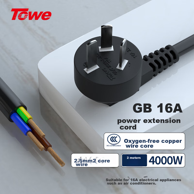 TOWE 16A High-Power Three-Core Self-Wiring Bare-End Plug with Power Cord, 2.5 Sq...