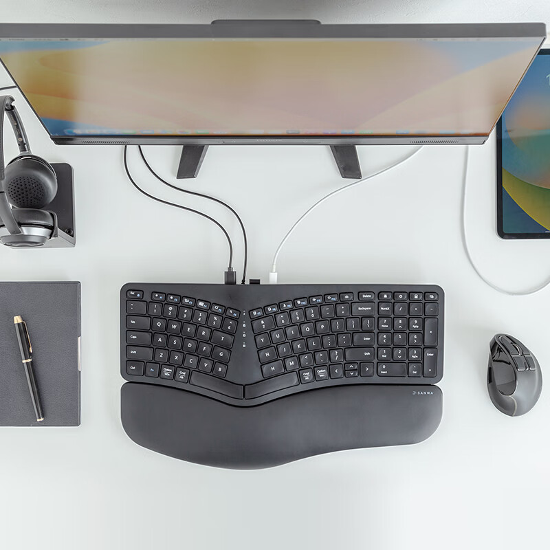 SANWA SUPPLYERG5 101-Key Wired Keyboard, Ergonomic Membrane Keyboard, 3 USB Port...