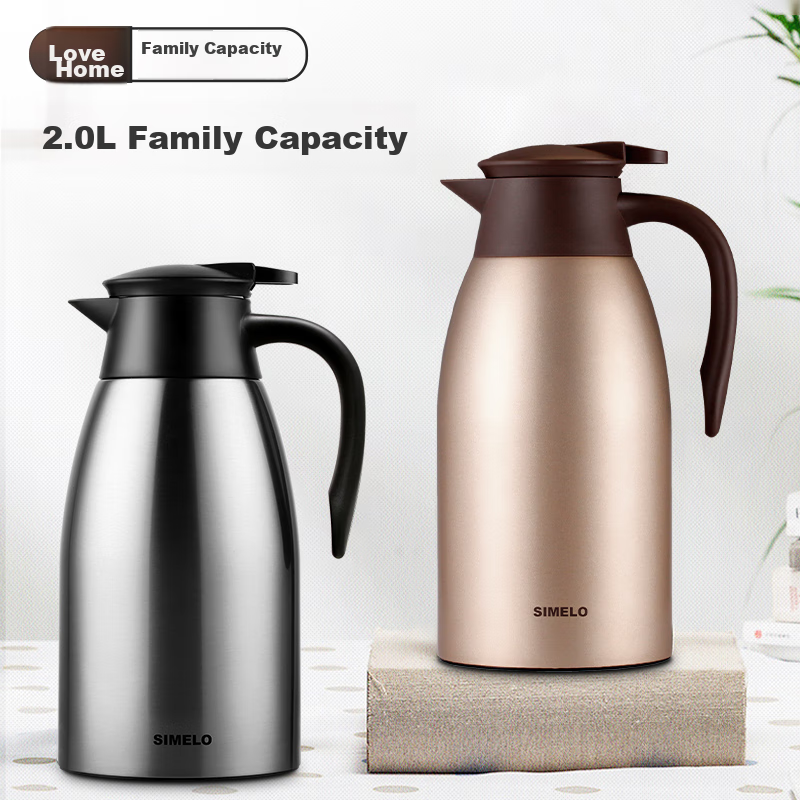 SIMELO Insulated Bottle 2L Household Thermos Flask with Soft Rubber Pad, 304 Sta...