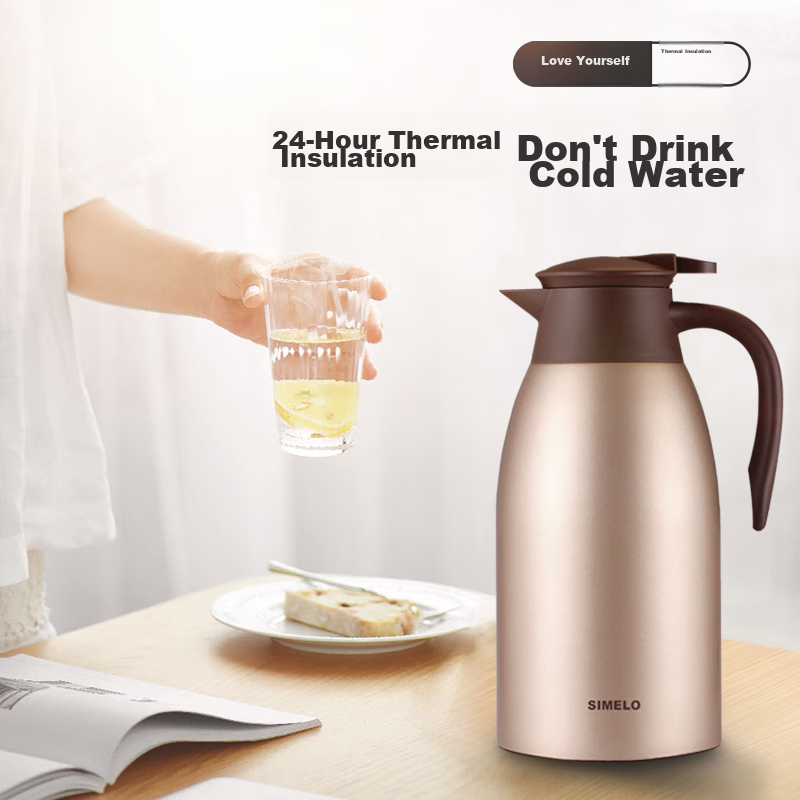 SIMELO Insulated Bottle 2L Household Thermos Flask with Soft Rubber Pad, 304 Sta...