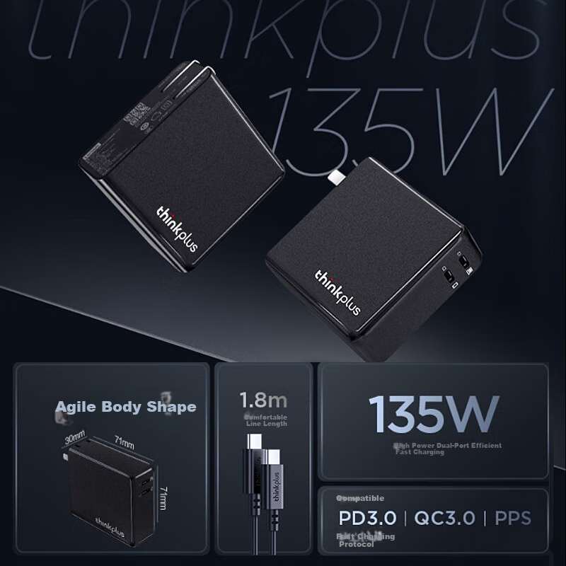 ThinkPad Lenovo ThinkPlus Lipstick Power Adapter 135W Gallium Nitride Charger Ty...