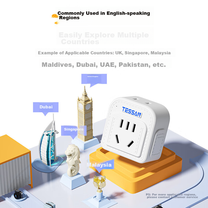 TESSAN 2-Prong UK to Hong Kong Travel Adapter / Hong Kong Converter Plug, Suitab...