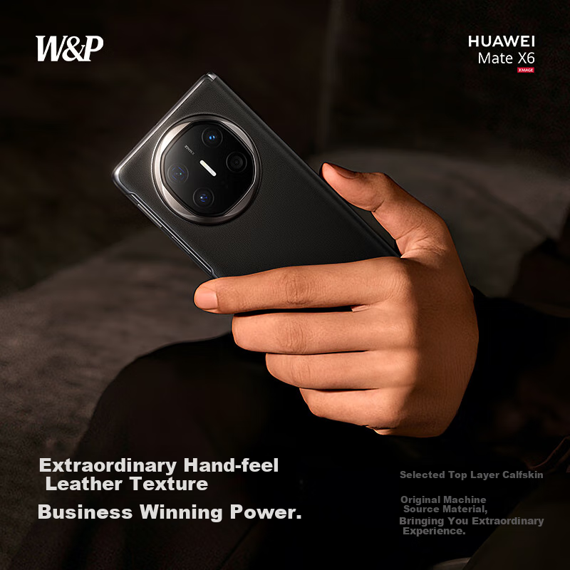 W&P Genuine Leather Magnetic Flip Case for Huawei Mate X6, Axis Protection Anti-...