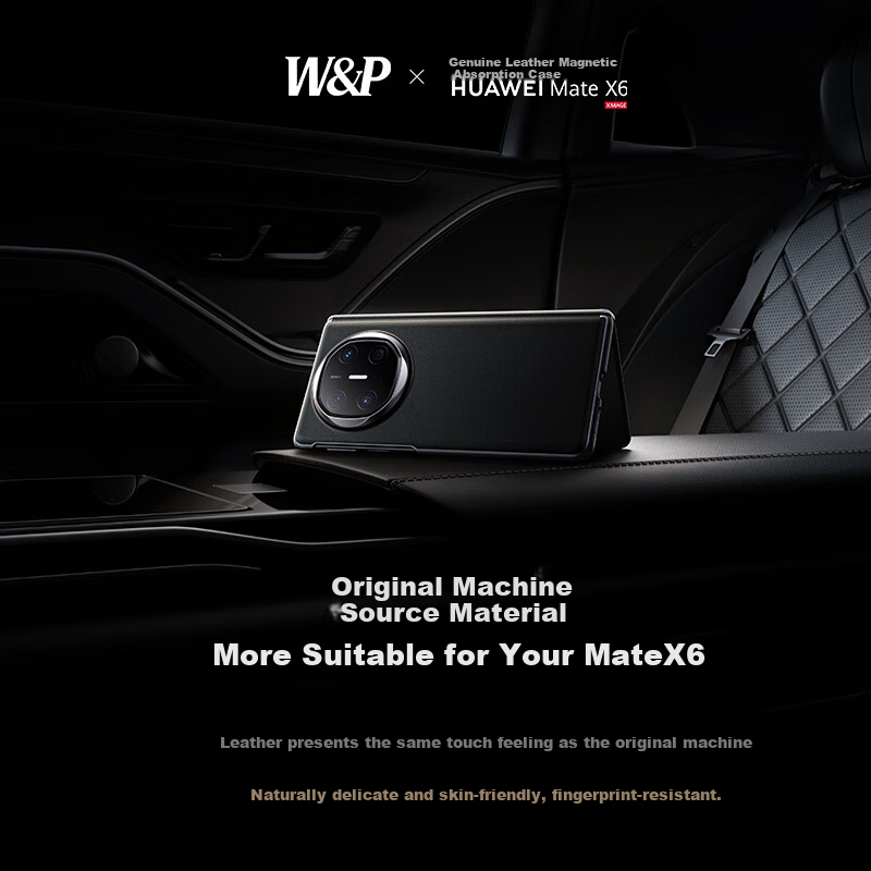 W&P Genuine Leather Magnetic Flip Case for Huawei Mate X6, Axis Protection Anti-...