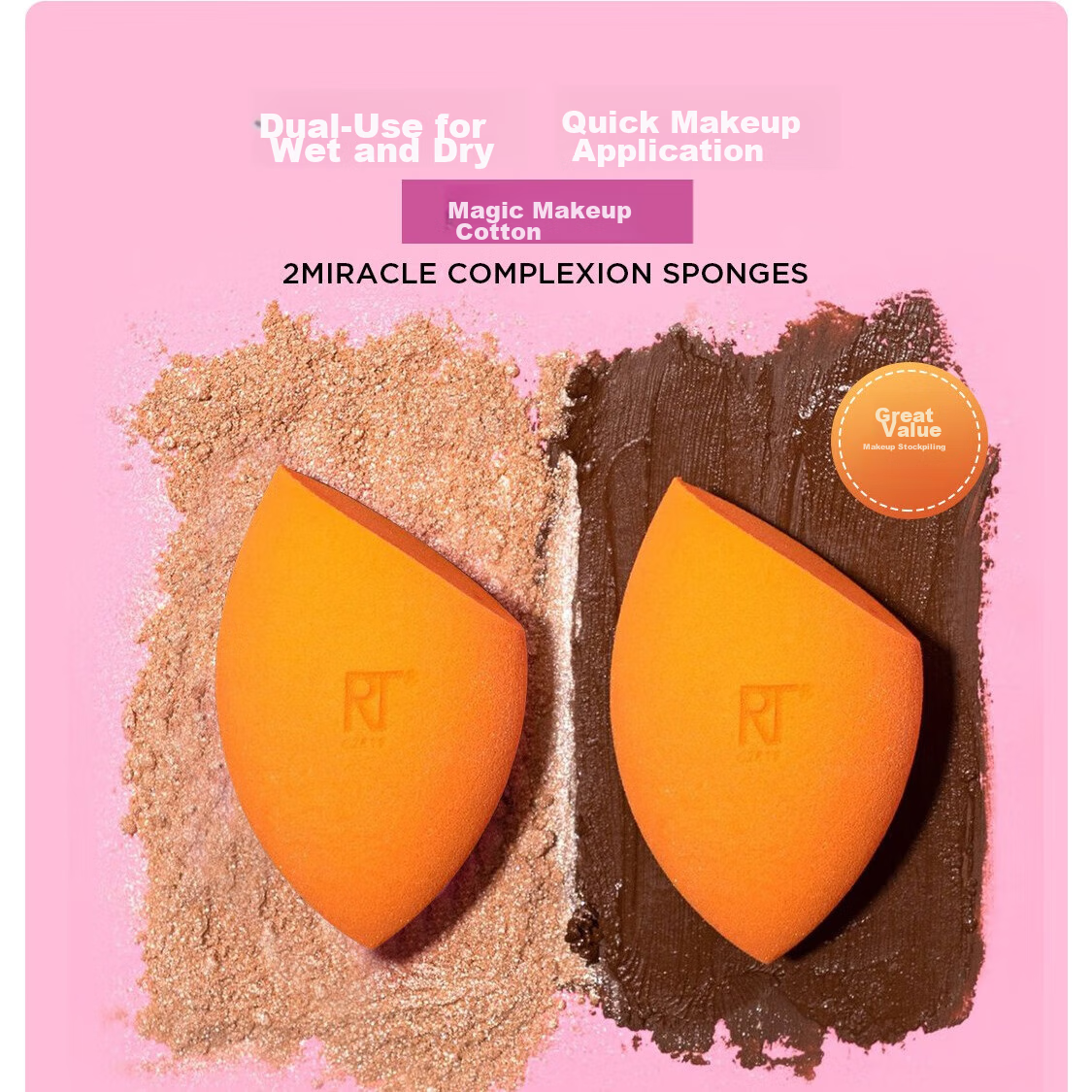 Real Techniques Makeup Sponge*2 + Powder Puff*2 Combo Set (For Both Dry And Wet...