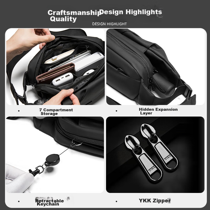 VICTORIATOURIST Crossbody Bag, Men's Chest Bag, Trendy Messenger Bag, Motorcycle...