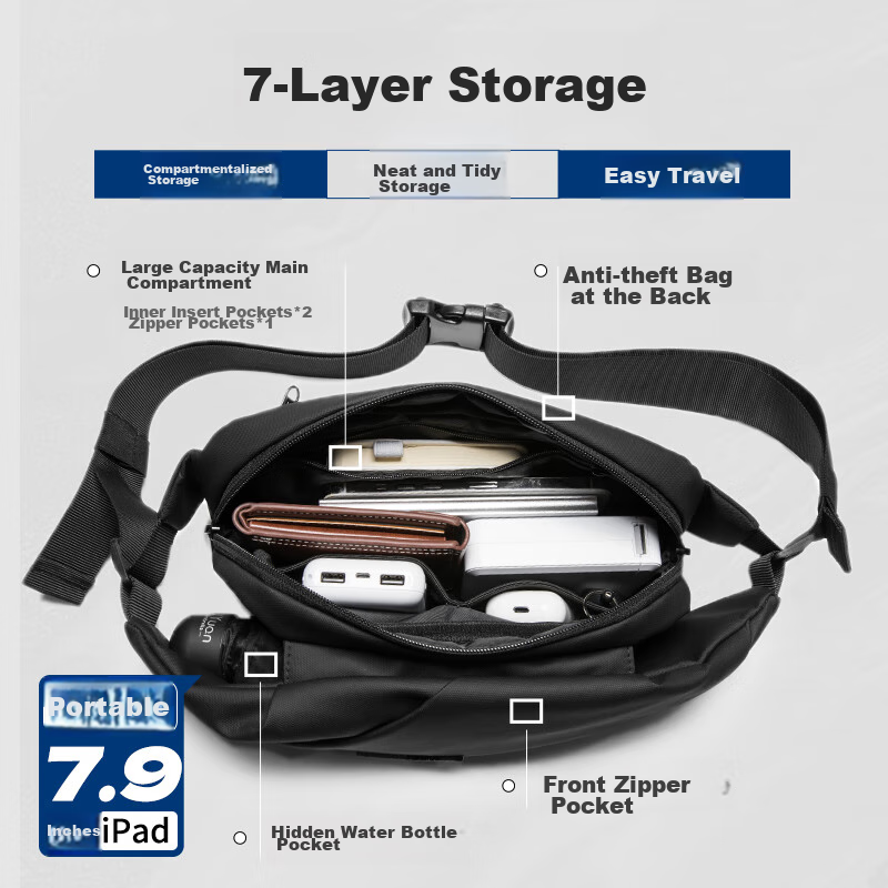 VICTORIATOURIST Crossbody Bag, Men's Chest Bag, Trendy Messenger Bag, Motorcycle...