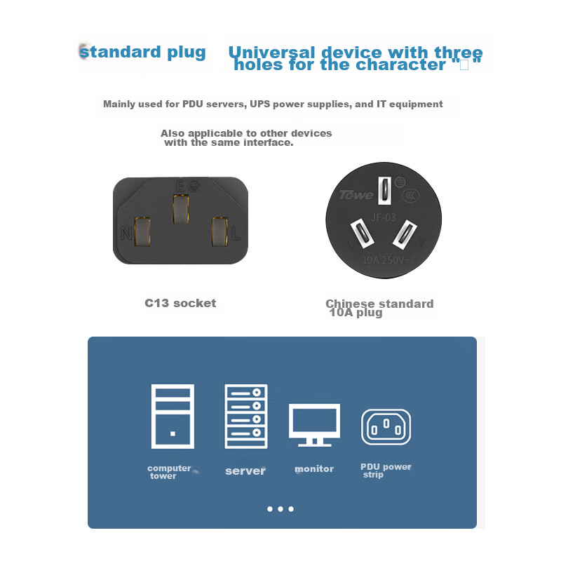 TOWE 10A Computer/Server/Printer National Standard Power Cord, 10A to C13 Power...