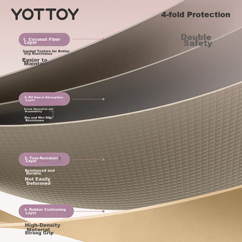 Yottoy Coconut Shell Natural Rubber Yoga Mat Non-slip Professional 183*68cm Fitn...