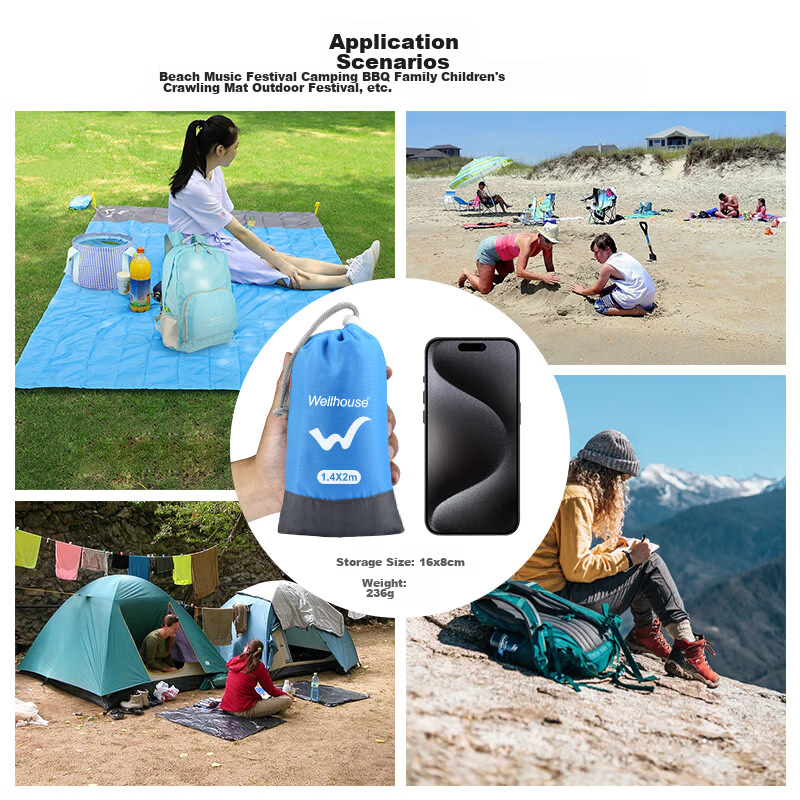 WELLHOUSE Outdoor Picnic Mat, Beach Seat, Thin Foldable Lightweight Storage Bag...