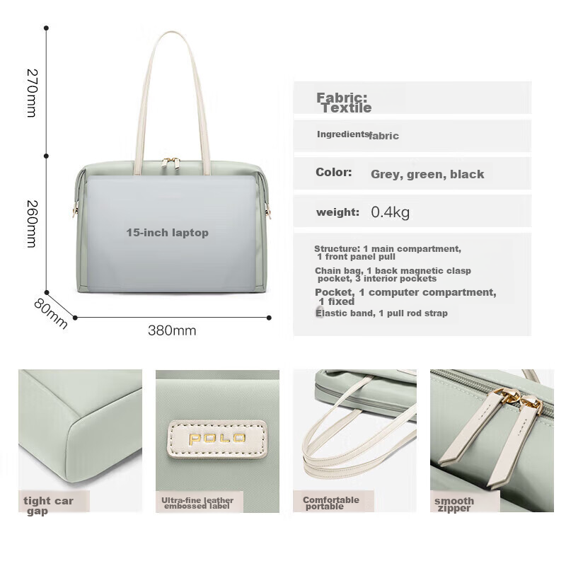POLO Laptop Bag for Women, Business Briefcase, Large Capacity, for College Stude...