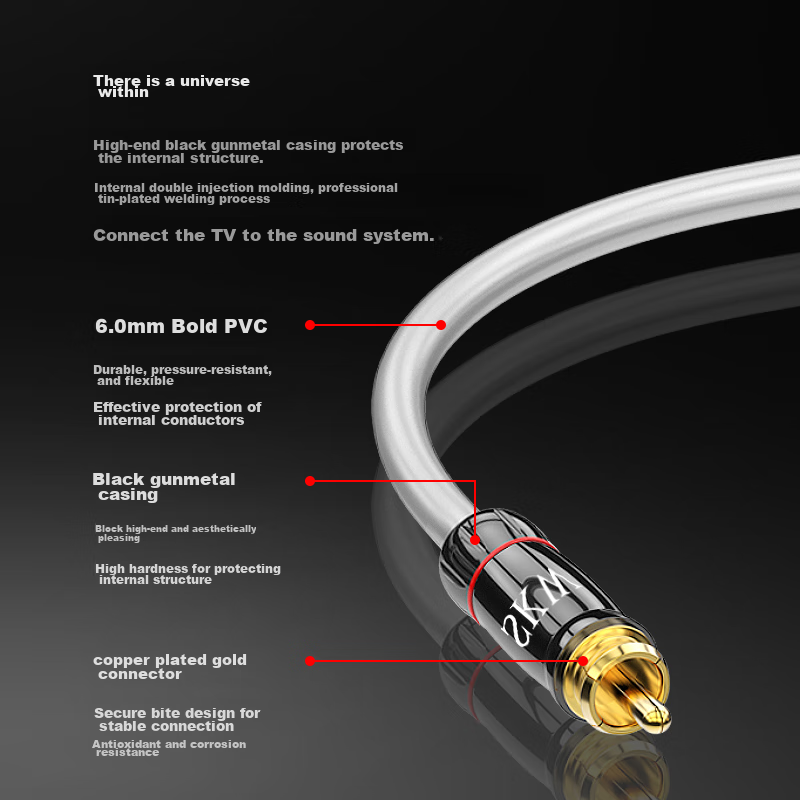 SKW Audiophile-Grade Two-To Dual RCA Audio Signal Cable, 2RCA AV Red And White A...