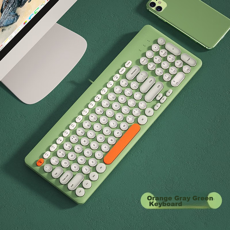 B.O.W Hangshi K221U Wired Keyboard, Retro Round Keycap Keyboard, Office Laptop D...