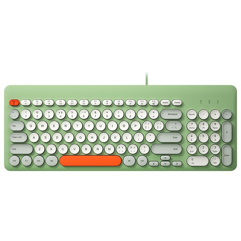 B.O.W Hangshi K221U Wired Keyboard, Retro Round Keycap Keyboard, Office Laptop D...