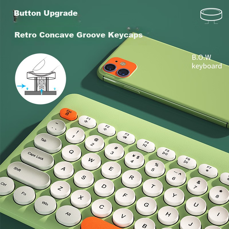 B.O.W Hangshi K221U Wired Keyboard, Retro Round Keycap Keyboard, Office Laptop D...