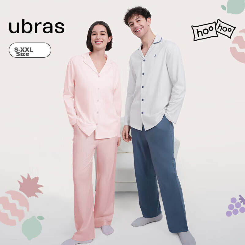 Ubras Fruit Series, Open-Front Long-Sleeve Long Pants, Home Wear Set, Couple's P...