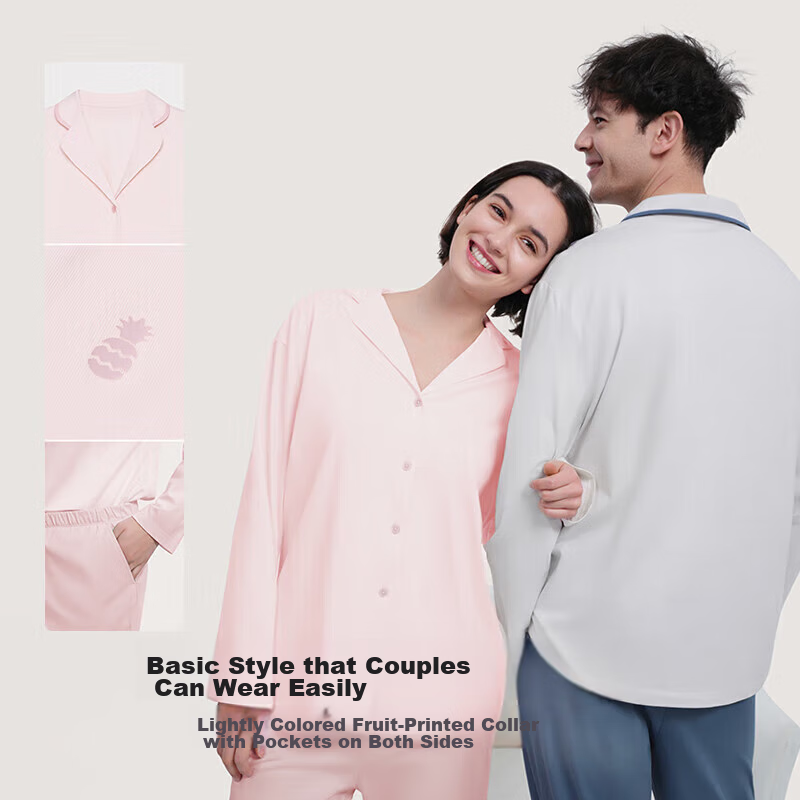 Ubras Fruit Series, Open-Front Long-Sleeve Long Pants, Home Wear Set, Couple's P...