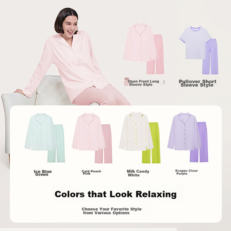 Ubras Fruit Series, Open-Front Long-Sleeve Long Pants, Home Wear Set, Couple's P...