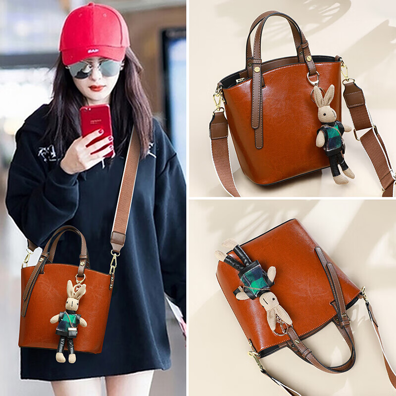 Viney Women's Handbag, Cowhide Bucket Bag, Luxury Tote, Shoulder Bag, Crossbody...