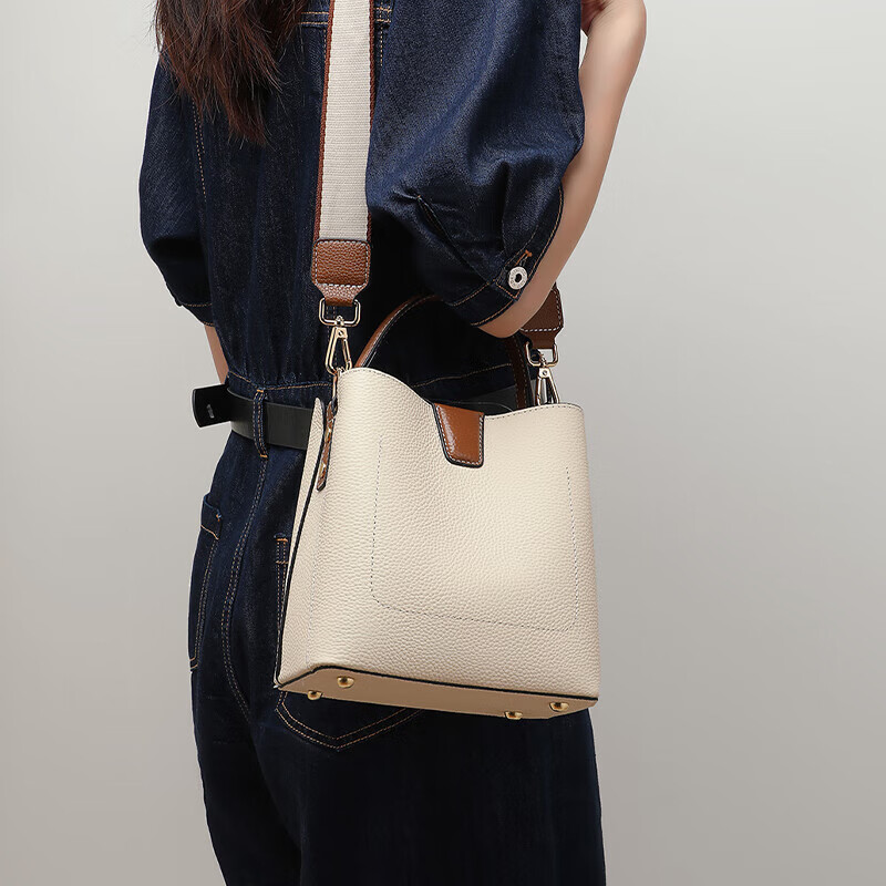 Viney Women's Handbag, Cowhide Bucket Bag, Light Luxury Crossbody Shoulder Tote...
