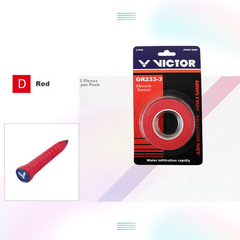 VICTOR Grip Tape for Badminton Racket GR233-3 Red 3-Pack