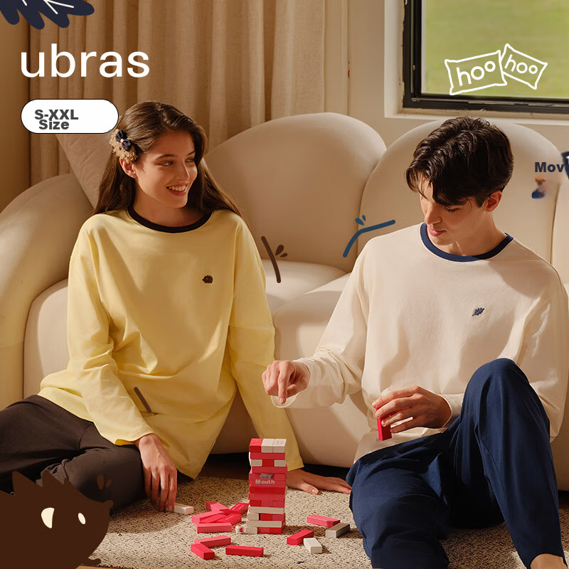 Ubras Fruit Series Pullover Loungewear Set, Couple's Pajamas, Women's Long-Sleev...