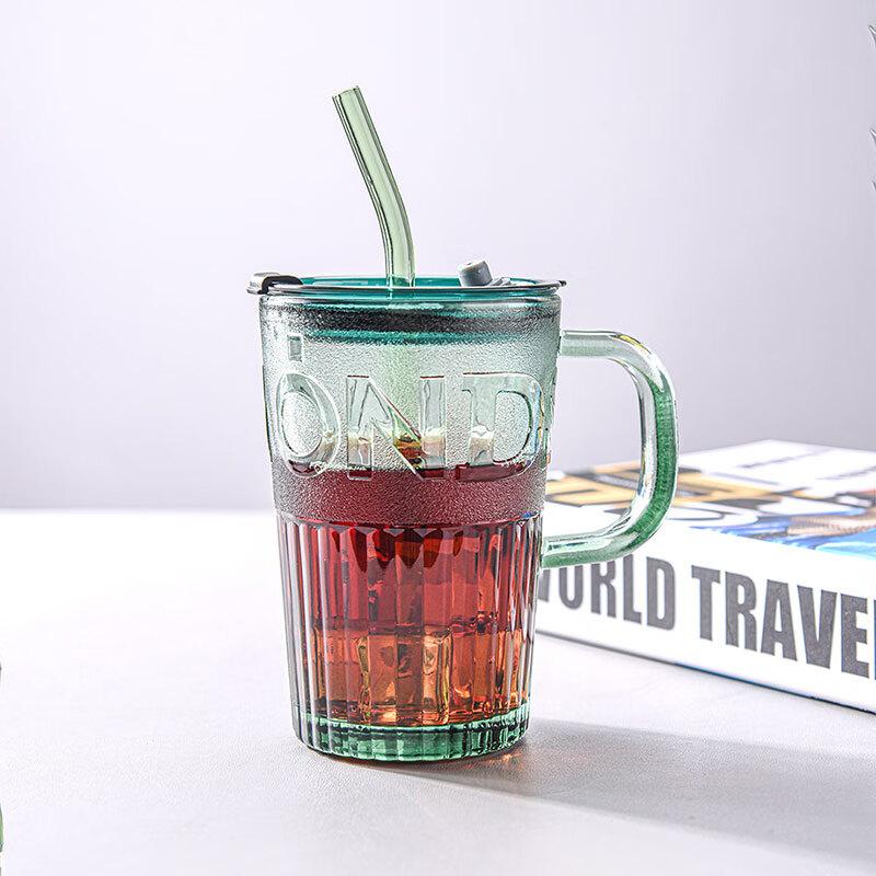CLITON Embossed Glass Straw Cup Office Water Cup Coffee Cup Men and Women Studen...