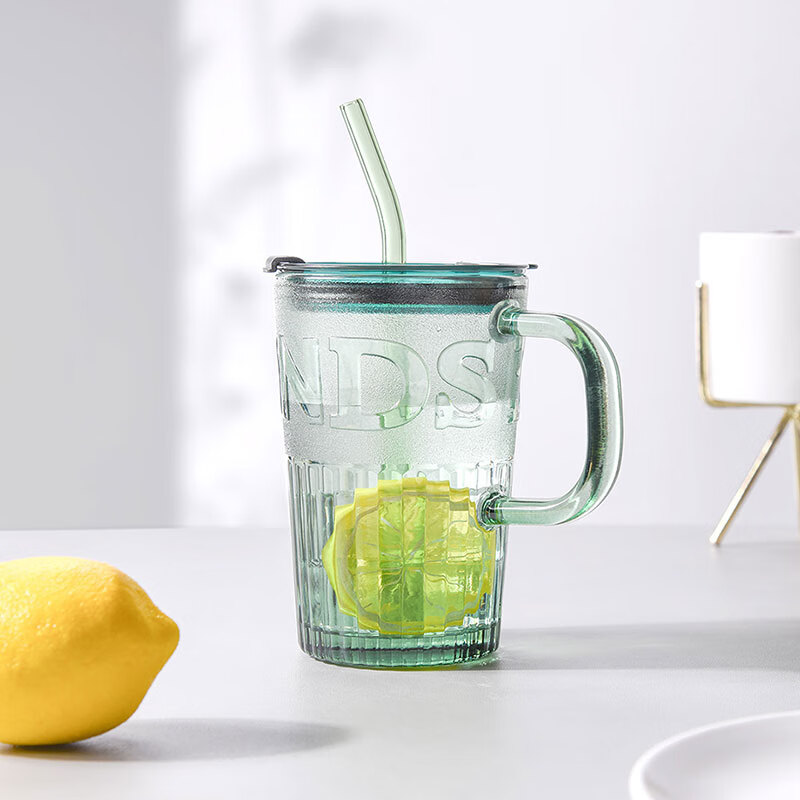 CLITON Embossed Glass Straw Cup Office Water Cup Coffee Cup Men and Women Studen...