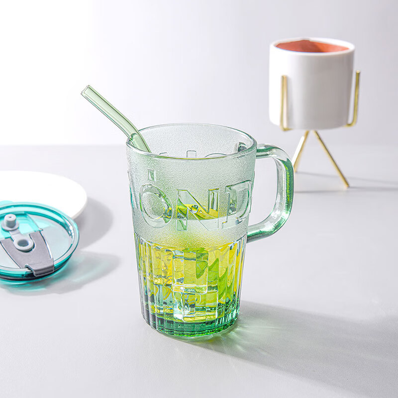 CLITON Embossed Glass Straw Cup Office Water Cup Coffee Cup Men and Women Studen...