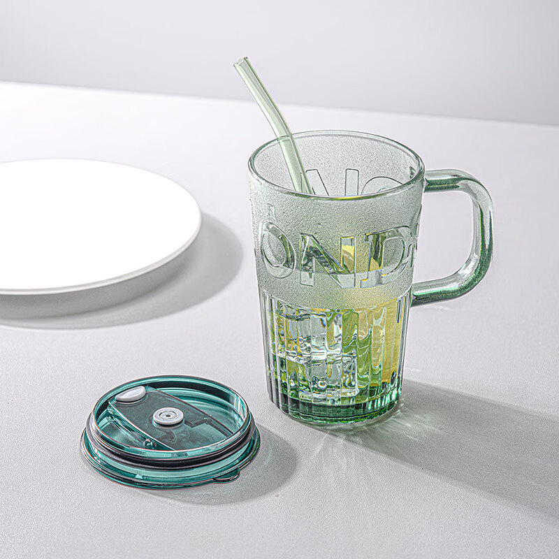 CLITON Embossed Glass Straw Cup Office Water Cup Coffee Cup Men and Women Studen...