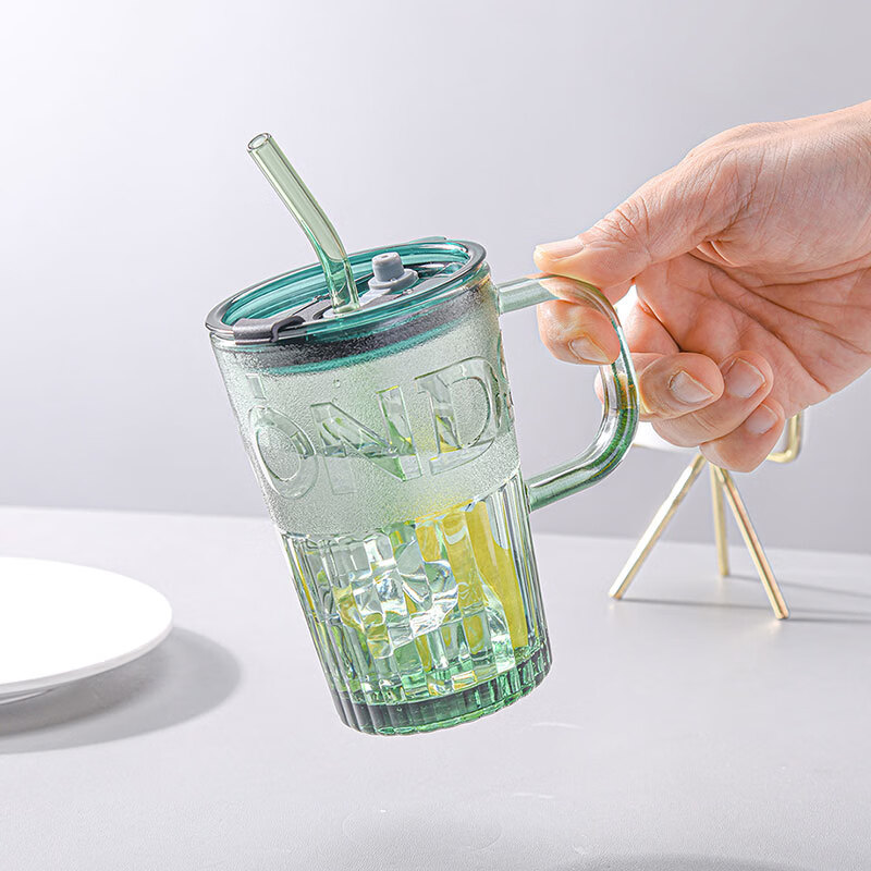 CLITON Embossed Glass Straw Cup Office Water Cup Coffee Cup Men and Women Studen...