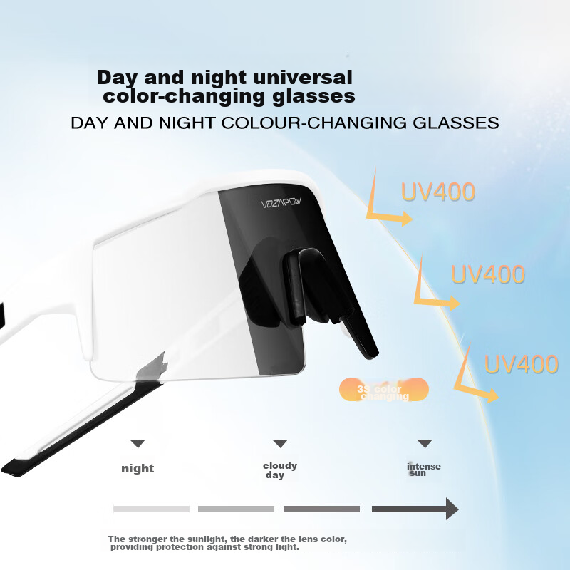 VOZAPOW Cycling Glasses, Photochromic, Day And Night Use, Anti-Fog, Outdoor Spor...