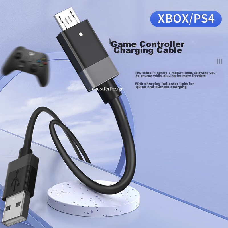 Trendsetter USB Charging Cable for Xbox One Wireless Controller, PS4 Controller,...