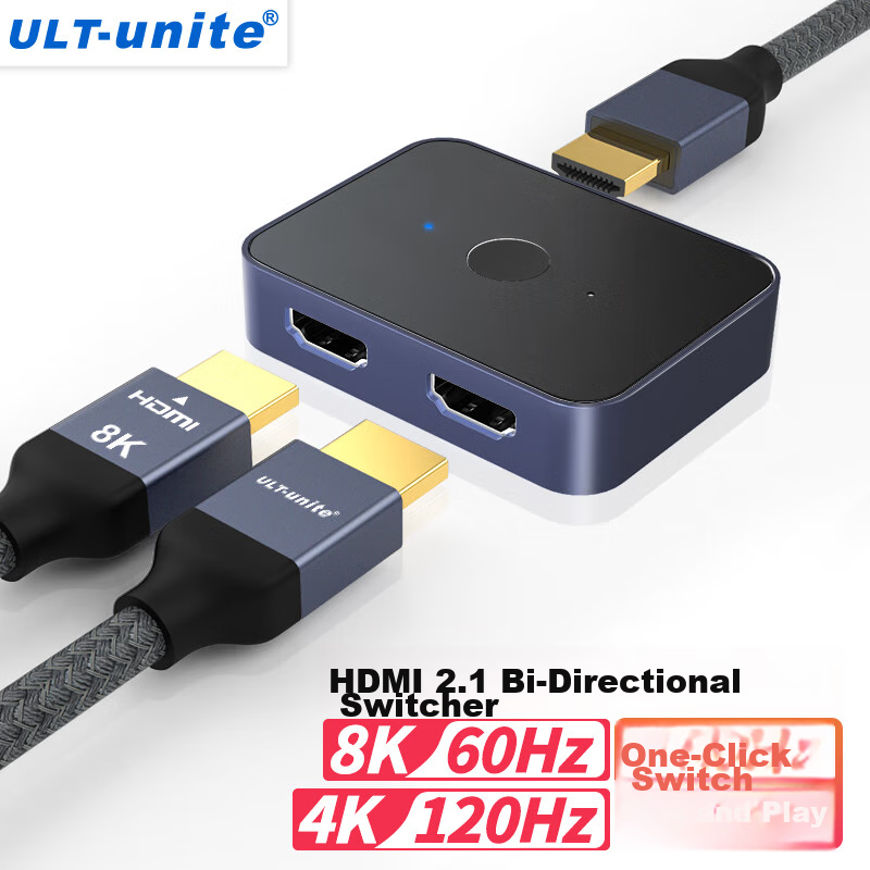 ULT-Unite HDMI 2.1 Switch, Two-In 8K/60Hz HD Video Distributor, Laptop TV Projec...
