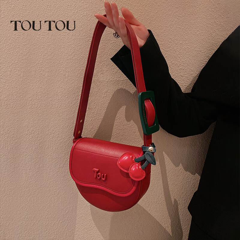 Toutou Women's Bag Spring Cherry Saddle Bag 2025 New Red Bag Single Shoulder Cro...