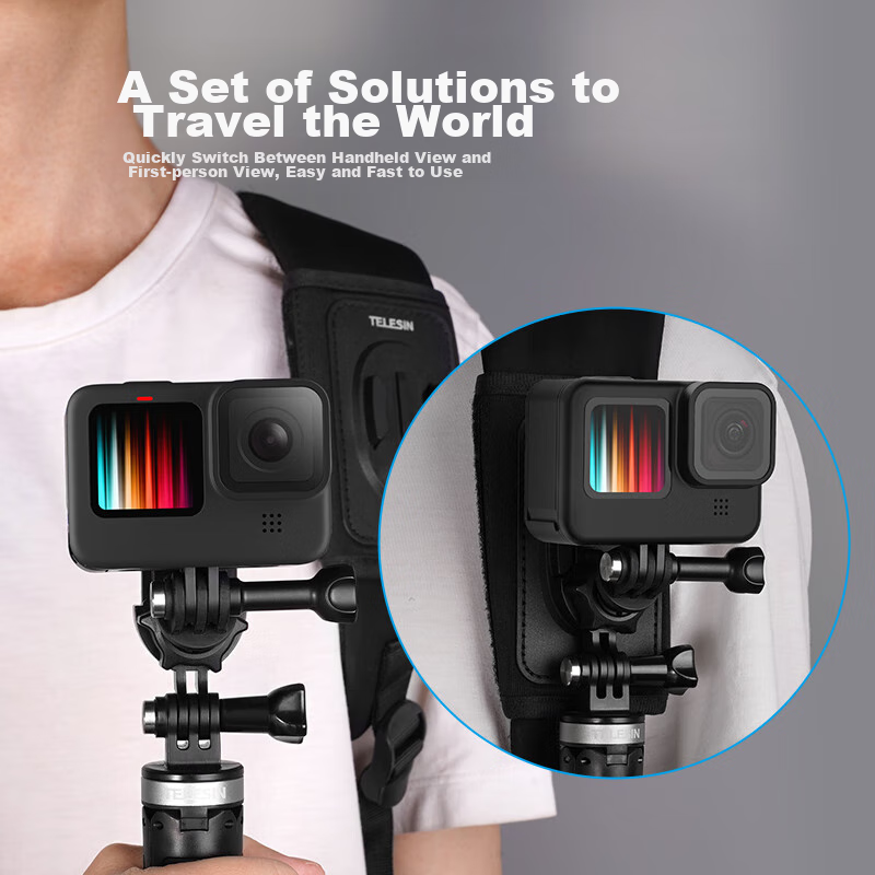 TELESIN DJI Action 4 5 Pro Shoulder Strap Clip, Compatible with GoPro 12 13, Bac...