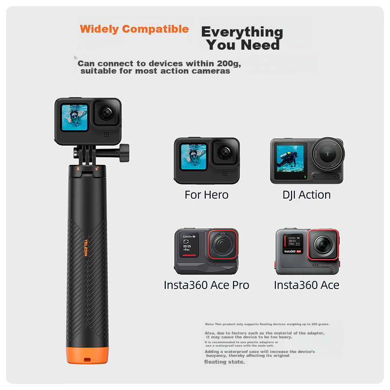 TELESIN Action Camera Buoyancy Rod Tripod, Compatible with DJI Action 5 Pro 4, F...