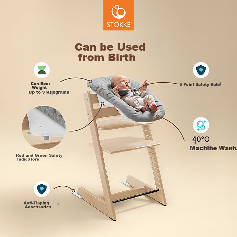 STOKKE Tripp Trapp 6-Piece Grow-With-Chair Children's High Chair Baby Feeding Se...