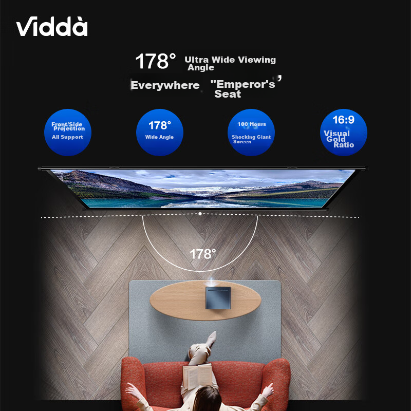 Vidda 100-Inch Photon Wall-Mounted Projection Screen, Professional Three-Color L...