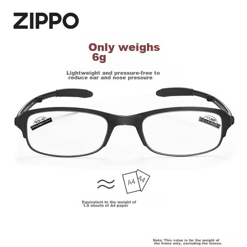 ZIPPO American Ultra-Light Foldable Portable Reading Glasses, Imported Materials...