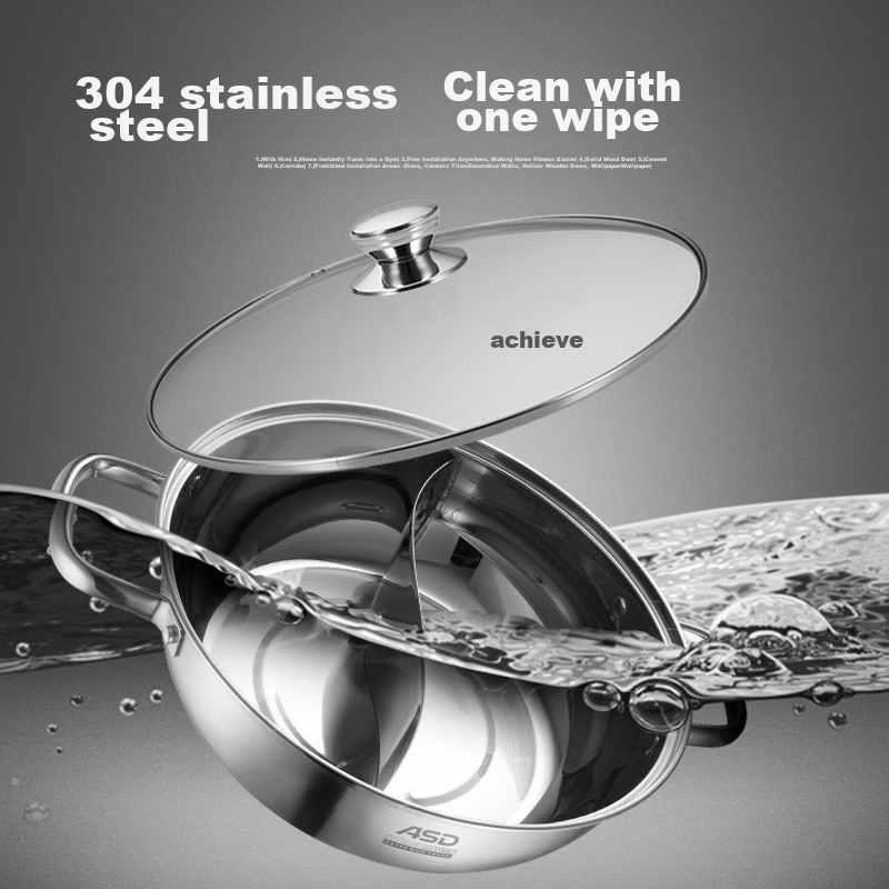 Aishida ASD Hot Pot, 304 Stainless Steel, 30CM, Suitable for Both Sides, Thicken...