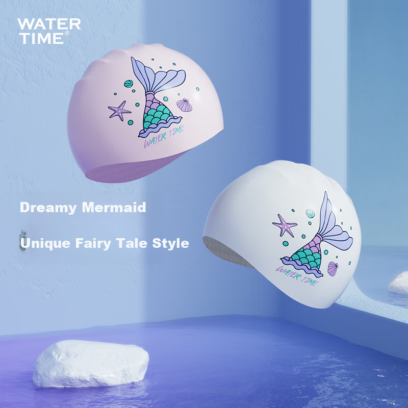 WATERTIME Silicone Printed Women's Long Hair Extra Large Swimming Cap Mermaid/Wh...