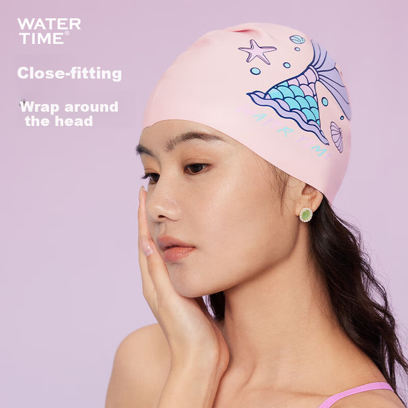 WATERTIME Silicone Printed Women's Long Hair Extra Large Swimming Cap Mermaid/Wh...