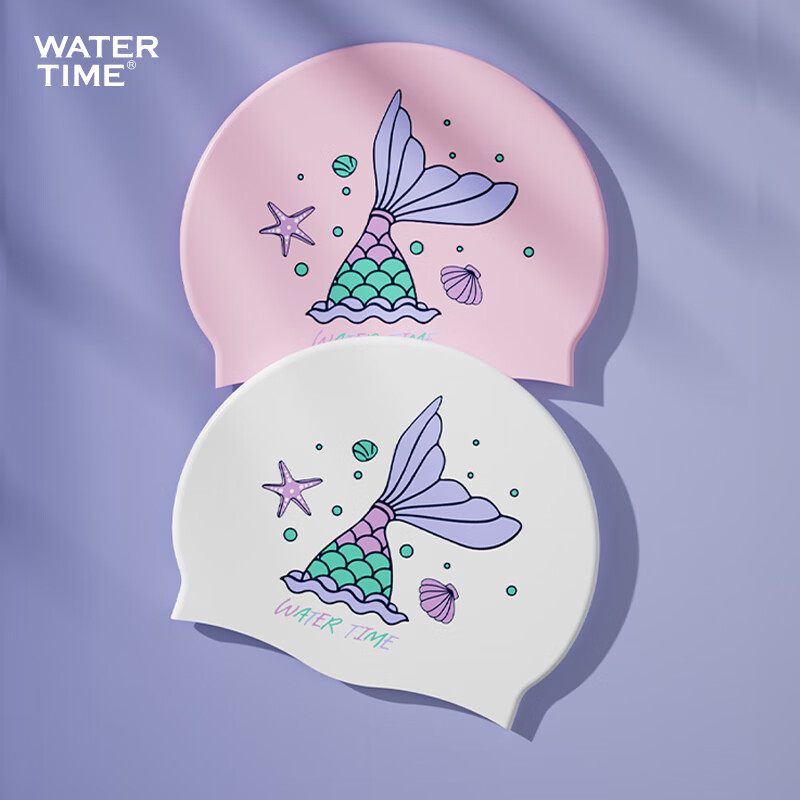WATERTIME Silicone Printed Women's Long Hair Extra Large Swimming Cap Mermaid/Wh...