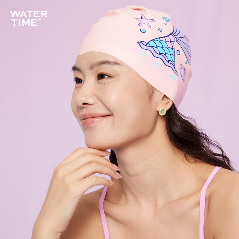 WATERTIME Silicone Printed Women's Long Hair Extra Large Swimming Cap Mermaid/Wh...