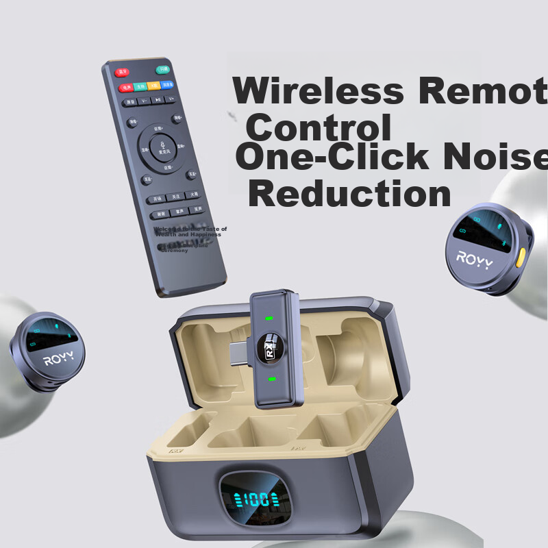 Royy 2-in-1 Wireless Lavalier Microphone with Sound Card for Smartphone Camera L...