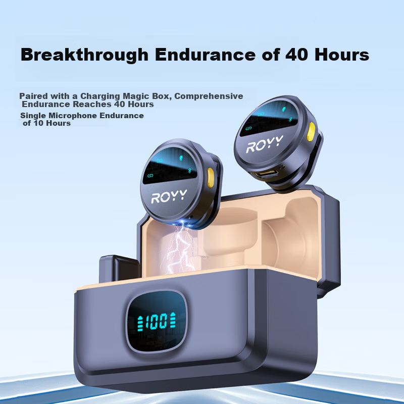 Royy 2-in-1 Wireless Lavalier Microphone with Sound Card for Smartphone Camera L...