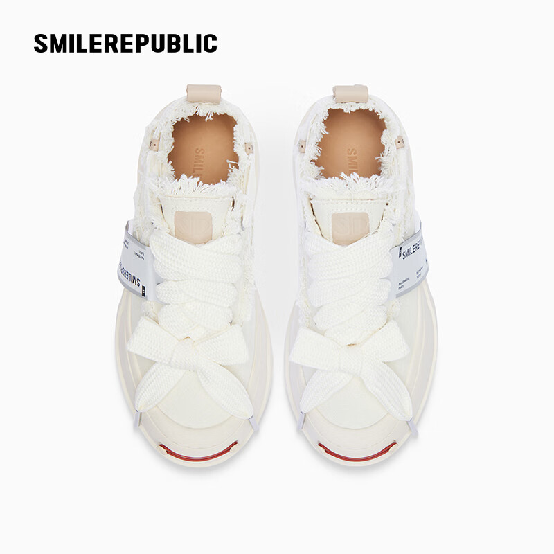 SmileRepublic Black and White Low-Top Open-Toe Smiley Platform Canvas Shoes Whit...