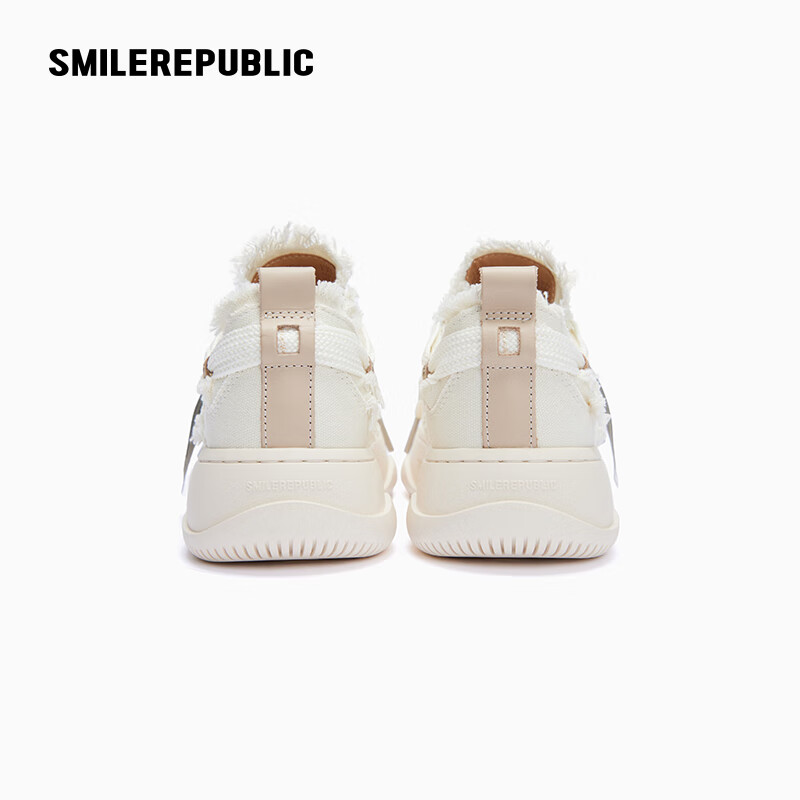 SmileRepublic Black and White Low-Top Open-Toe Smiley Platform Canvas Shoes Whit...